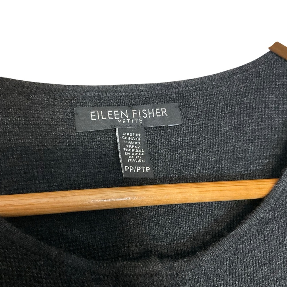EILEEN FISHER sz X Small P Wool Peplum Sweater Hidden Full Zip Pleats Charcoal - Picture 7 of 8